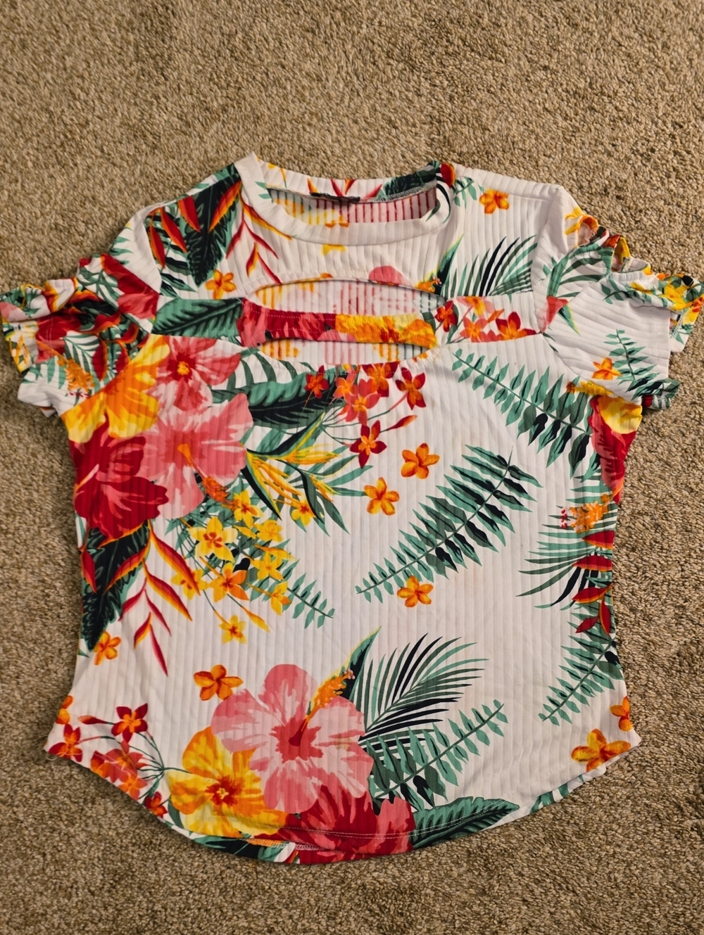 Love White Tropical Floral Cutout Tee